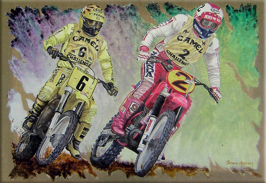 zoom sur la peinture de motocross de Brad Lackey et Graham Noyce